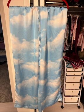 Emy Ave Sky Print Satin Drawstring Skirt